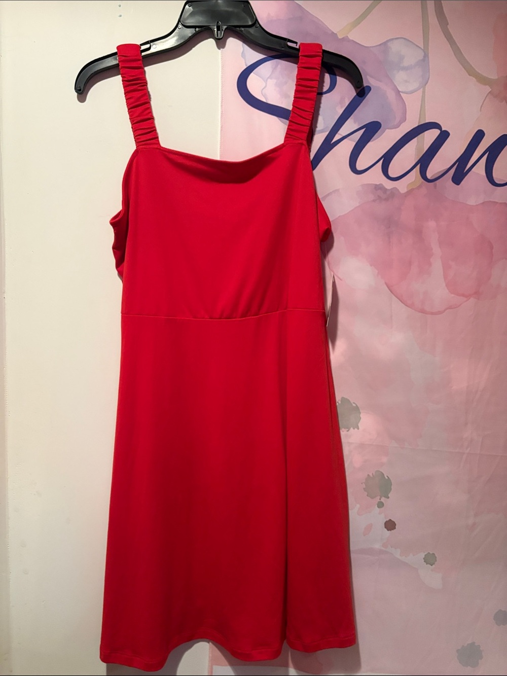 Red Sleeveless Women's Dress with Ruched Straps large